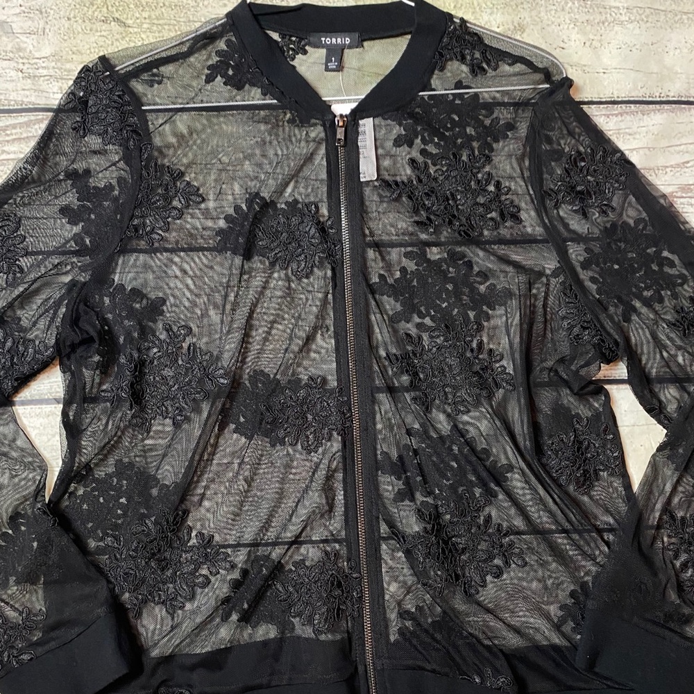 Torrid Sheer Embroidered Bomber Jacket-Size 1